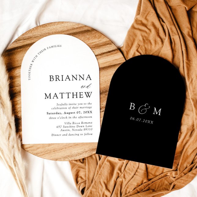 Arch Modern Black & White Minimalist Wedding Invitation (Creator Uploaded)