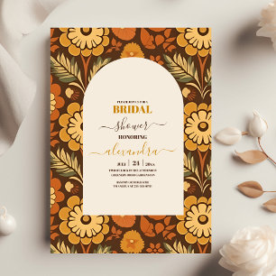 Arch Modern Retro 70s Floral Bridal Shower Invitation