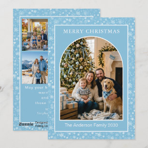 Arch Multi-Photo Family Blue Winter Snowflake Holiday Card