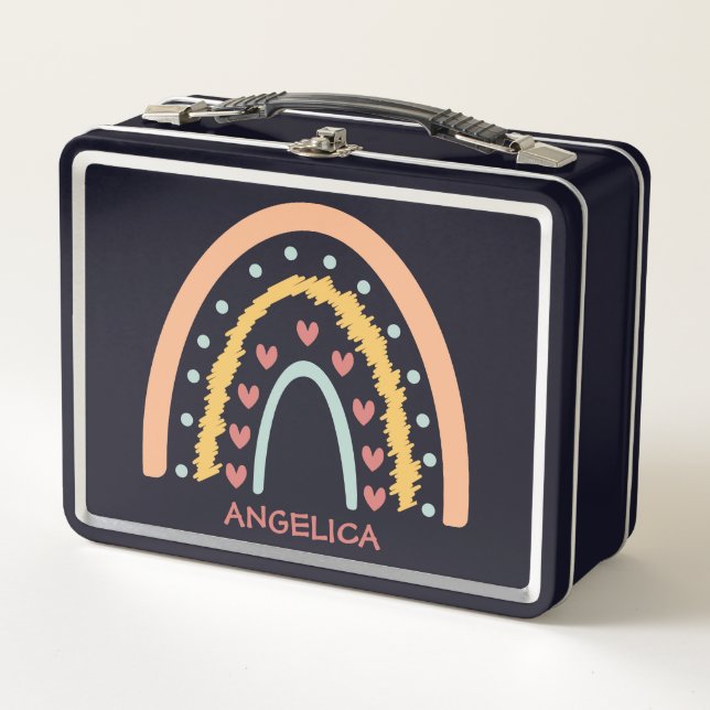 Arch of Hearts Scribble Boho Rainbow Metal Lunch B Box (Front)