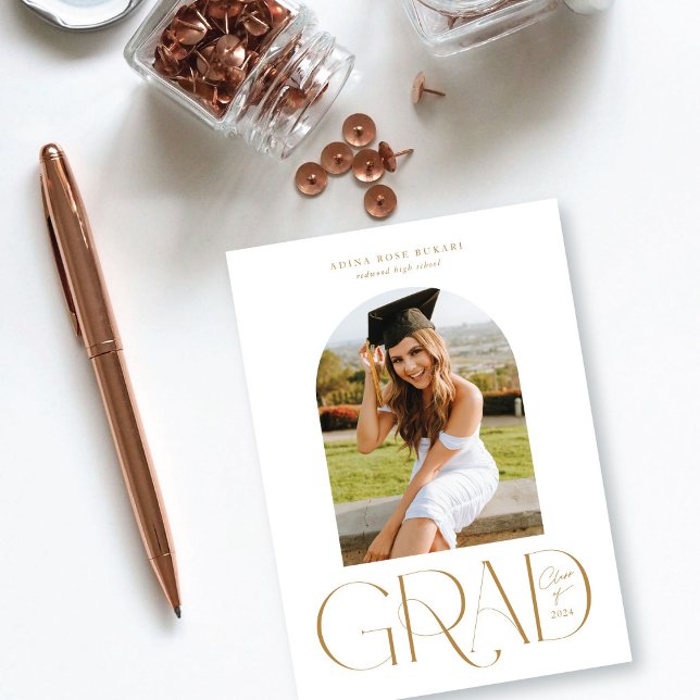 Arch One Photo White Graduation Announcement (Creator Uploaded)