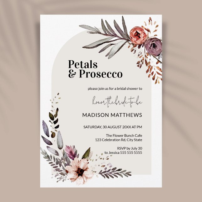 Arch Petals & Prosecco Boho Floral Bridal Shower Invitation (Creator Uploaded)