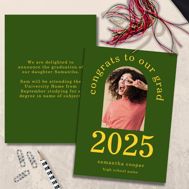 Arch Photo 2025 Grad Green Yellow Graduation  Announcement (Creator Uploaded)