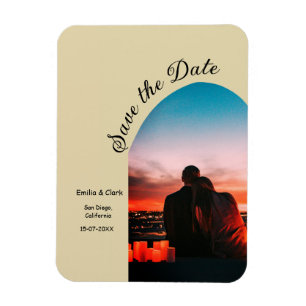 arch photo beige boho save the date QR modern Magnet