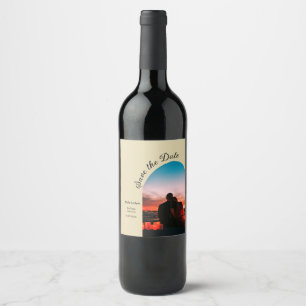 arch photo beige boho save the date QR modern Wine Label