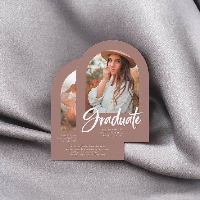 Arch Photo Brush Calligraphy Graduation Invitation (Creator Uploaded)
