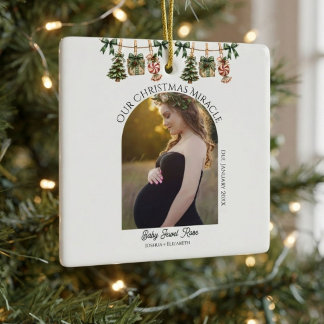 Arch photo Christmas pregnancy announcement Ceramic Ornament