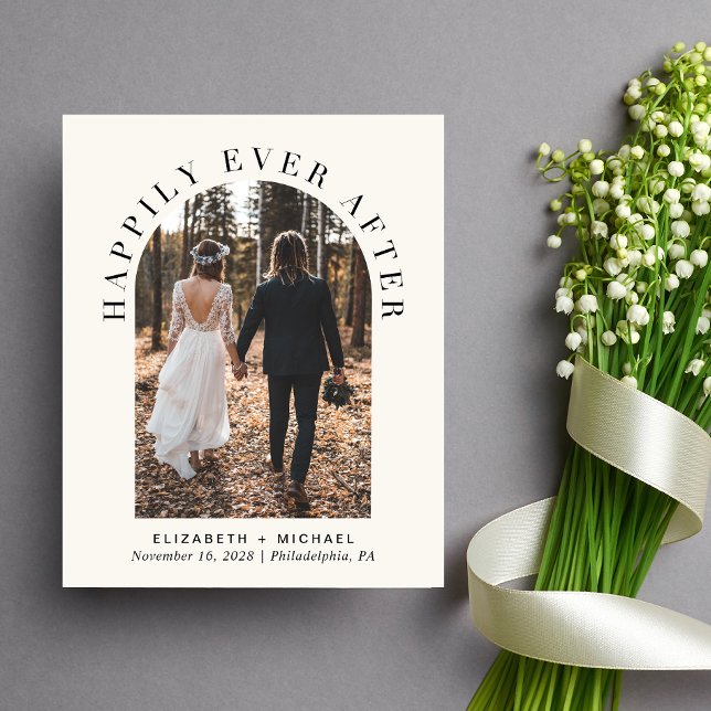 Arch Photo Cream Wedding Reception Invitation (Celebrate your love story with an invitation showcasing your favorite photo in an elegant arch frame)