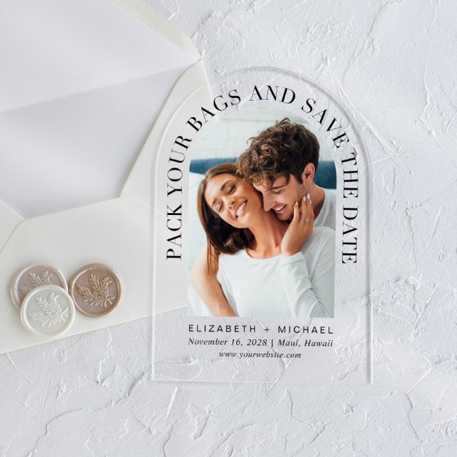 Arch Photo Destination Wedding Save The Date Acrylic Invitations (Make your wedding unforgettable with stunning arched acrylic save the dates—modern, elegant, unique!)