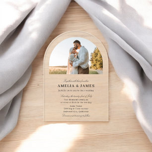 Arch Photo Elegant Calligraphy Wedding Acrylic Invitations