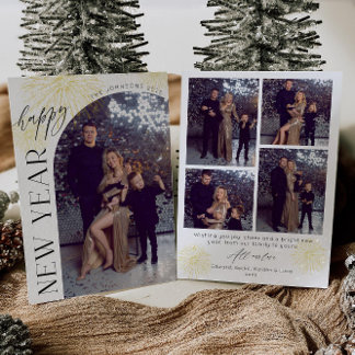 Arch Photo Fireworks Happy New Year Holiday Card
