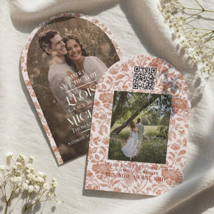 Arch Photo Floral Toile Script Save the Date Invitation