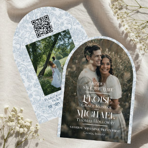 Arch Photo Floral Toile Script Save the Date Invitation