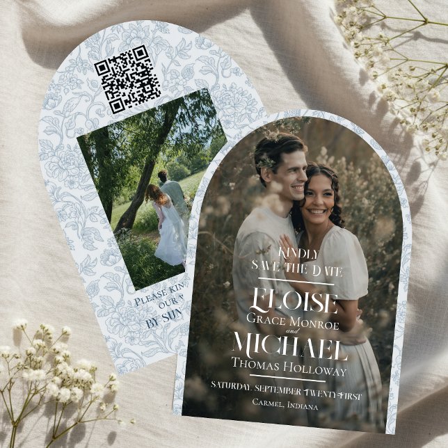 Arch Photo Floral Toile Script Save the Date Invitation (Formally invite guests to your big day with this Arch Photo Floral Toile Script Save the Date!)