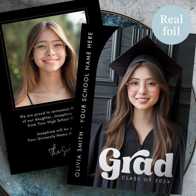 Arch photo foil black grad graduation announcement (Arch photo foil black grad graduation announcement)