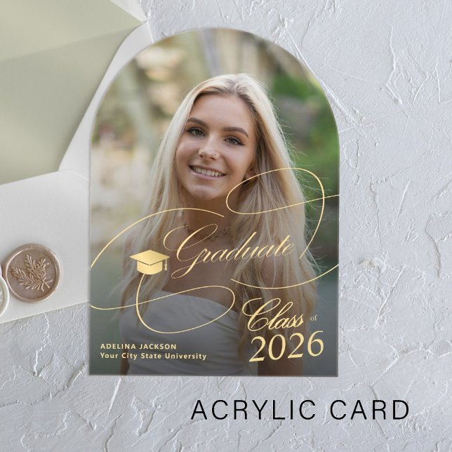 Arch photo gold graduate script graduation acrylic invitations (Creator Uploaded)