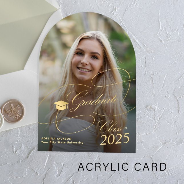 Arch photo gold graduate script graduation acrylic invitations (Creator Uploaded)