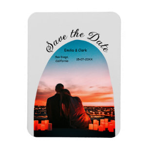 arch photo grey boho save the date QR modern Magnet