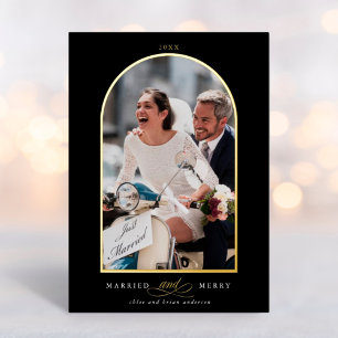 Arch Photo Married and Merry Foil Holiday Card