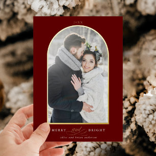 Arch Photo Merry & Bright Gold Foil Holiday Card