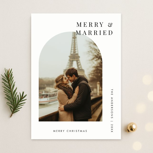 Arch Photo Merry & Married Christmas Wedding White Holiday Card (Creator Uploaded)