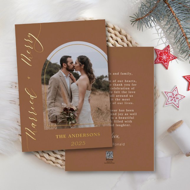 Arch Photo Merry Married Wedding Christmas Gold  Foil Holiday Card (Creator Uploaded)