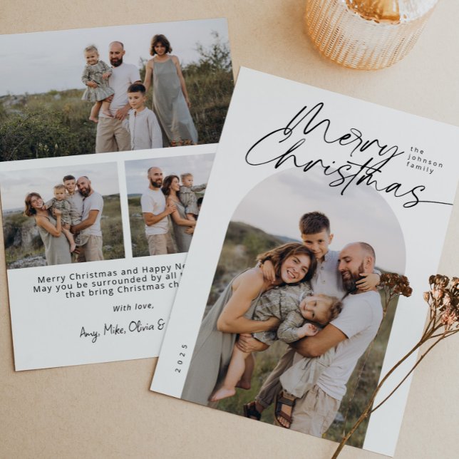 Arch Photo Minimal Modern Elegant Script Christmas Holiday Card (Creator Uploaded)