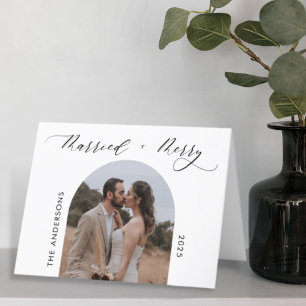 Arch Photo Modern Merry Married Wedding Christmas Holiday Card