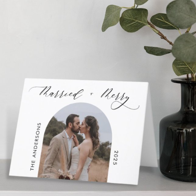 Arch Photo Modern Merry Married Wedding Christmas Holiday Card (Creator Uploaded)