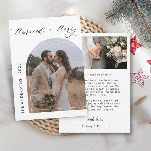 Arch Photo Modern Merry Married Wedding Christmas Thank You Card