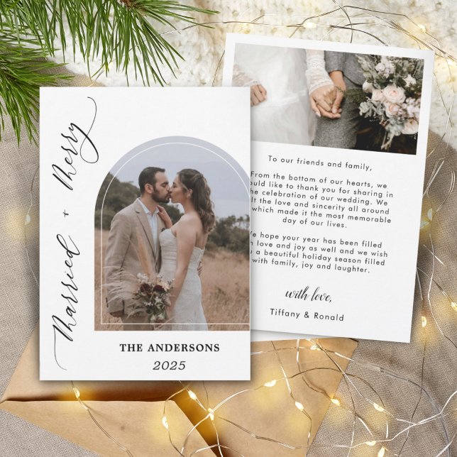 Arch Photo Modern Merry Married Wedding Christmas Thank You Card (Creator Uploaded)