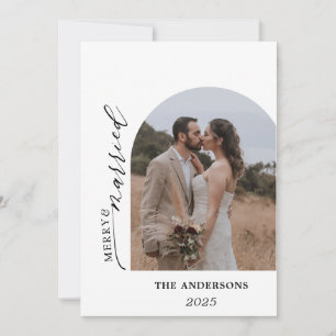 Arch Photo Modern Merry Married Wedding Christmas Thank You Card