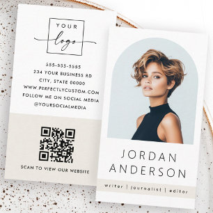 Arch photo modern minimal light tan QR logo Business Card