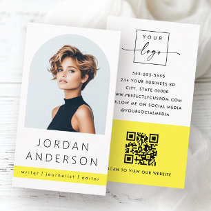 Arch photo modern minimal yellow QR logo Business Card