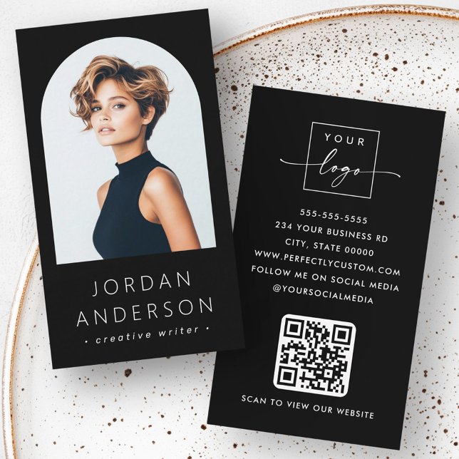 Arch photo modern minimalist QR code logo black Business Card (Arch photo modern minimalist QR code logo black Business Card)