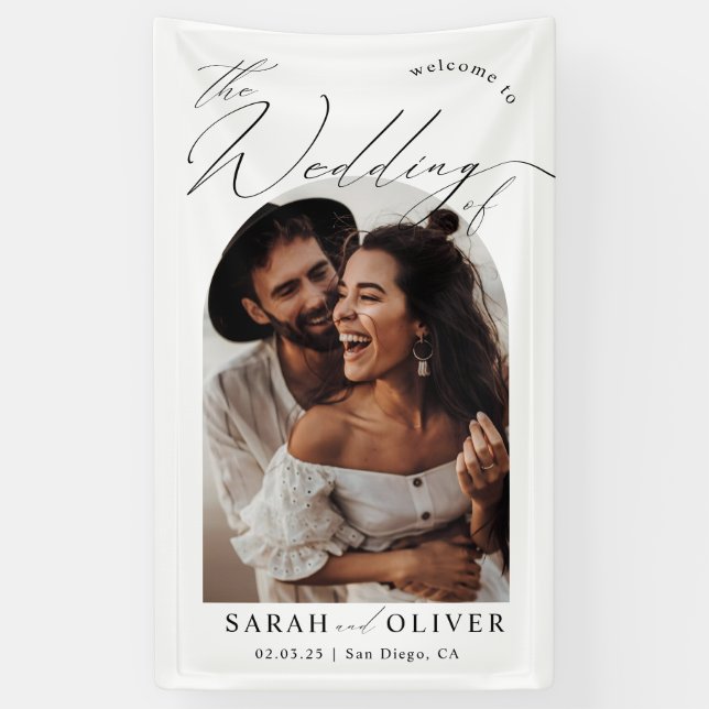 Arch Photo Modern Script Wedding Welcome Banner (Vertical)