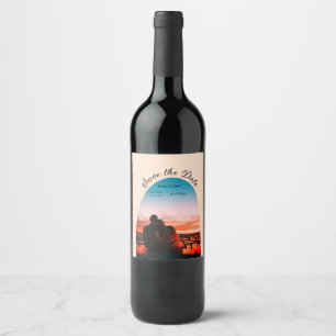arch photo orange boho save the date QR modern Wine Label