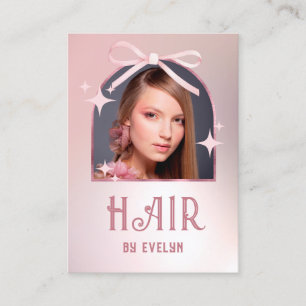 Arch Photo Pink Bow Faux Foil Hair Business Card
