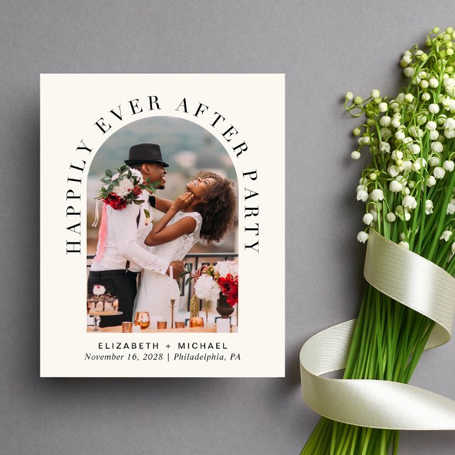 Arch Photo QR Code Cream Wedding Reception Invite (Celebrate your love story with an invitation showcasing your favorite photo in an elegant arch frame)