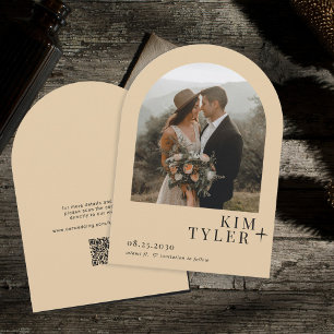 Arch photo QR CODE modern butter yellow wedding Save The Date