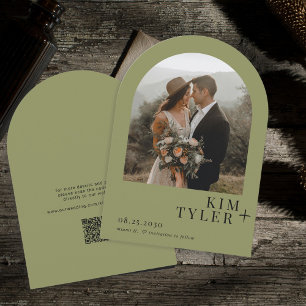 Arch photo QR CODE modern olive green wedding Save The Date