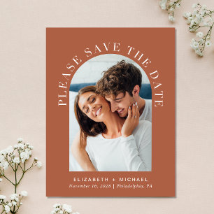 Arch Photo QR Code Terracotta Save The Date Announcement Postcard