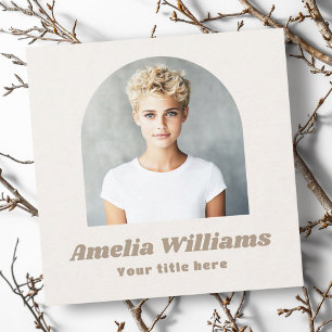 Arch photo retro font name neutral light tan brown square business card