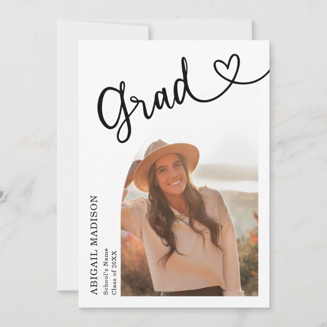 Arch Photo Script with Heart Graduation Party  Invitation (Front)