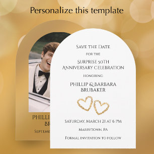 Arch Photo Surprise Golden 50th Anniversary Party Save The Date