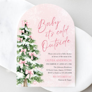 Arch Pink Bow Baby It's Cold Outside Baby Shower Invitation