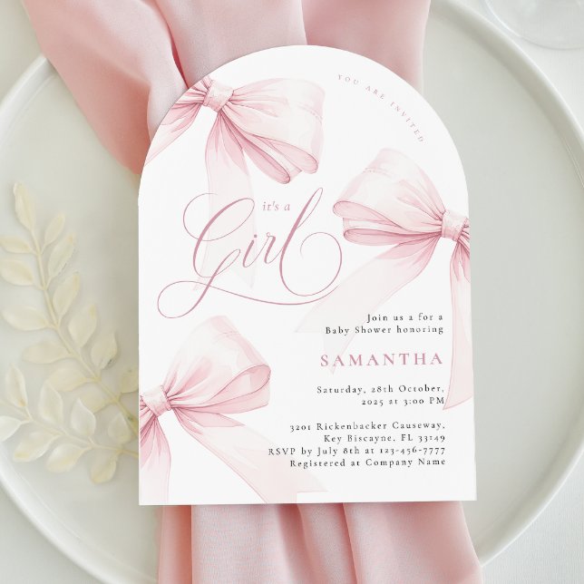 Arch Pink Bow Girl Baby Shower Invitation (Creator Uploaded)