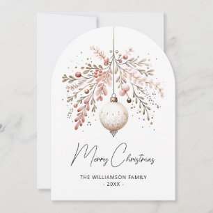 Arch Pink Greenery Bauble Christmas Watercolor Holiday Card