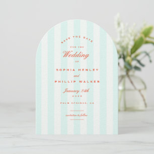 Arch Preppy Striped Teal Orange Save the Date Invitation