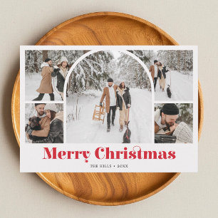 Arch Red Green Merry Christmas Vintage Photo Holid Holiday Card